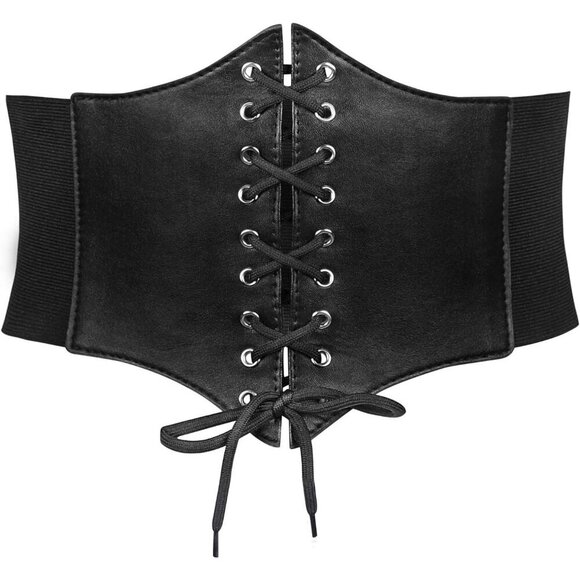 Accessories - Women’s Elastic Costume Waist Belt Lace-up Tied Waspie Corset Black